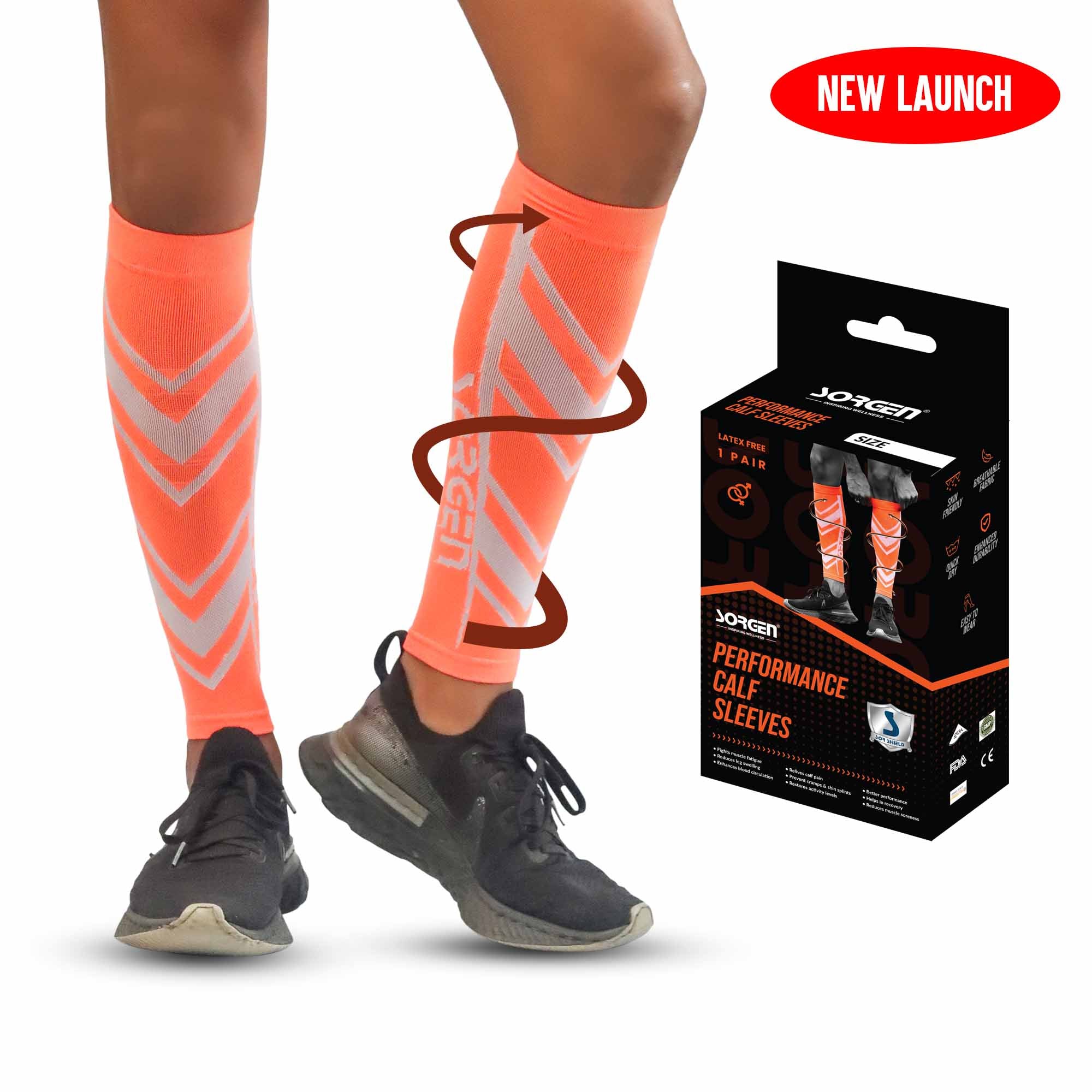 Compression Z Cycling Running Calf Sleeves Mens Large Orange Stay Grip