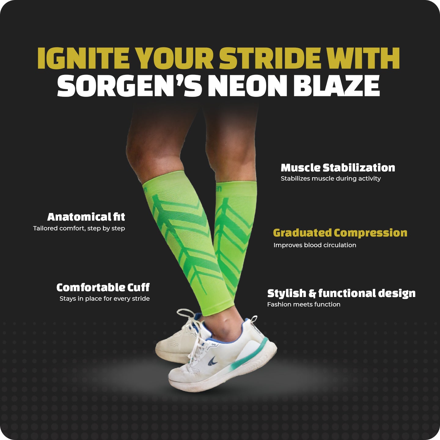 Sorgen® Performance Calf Sleeves Neon Green