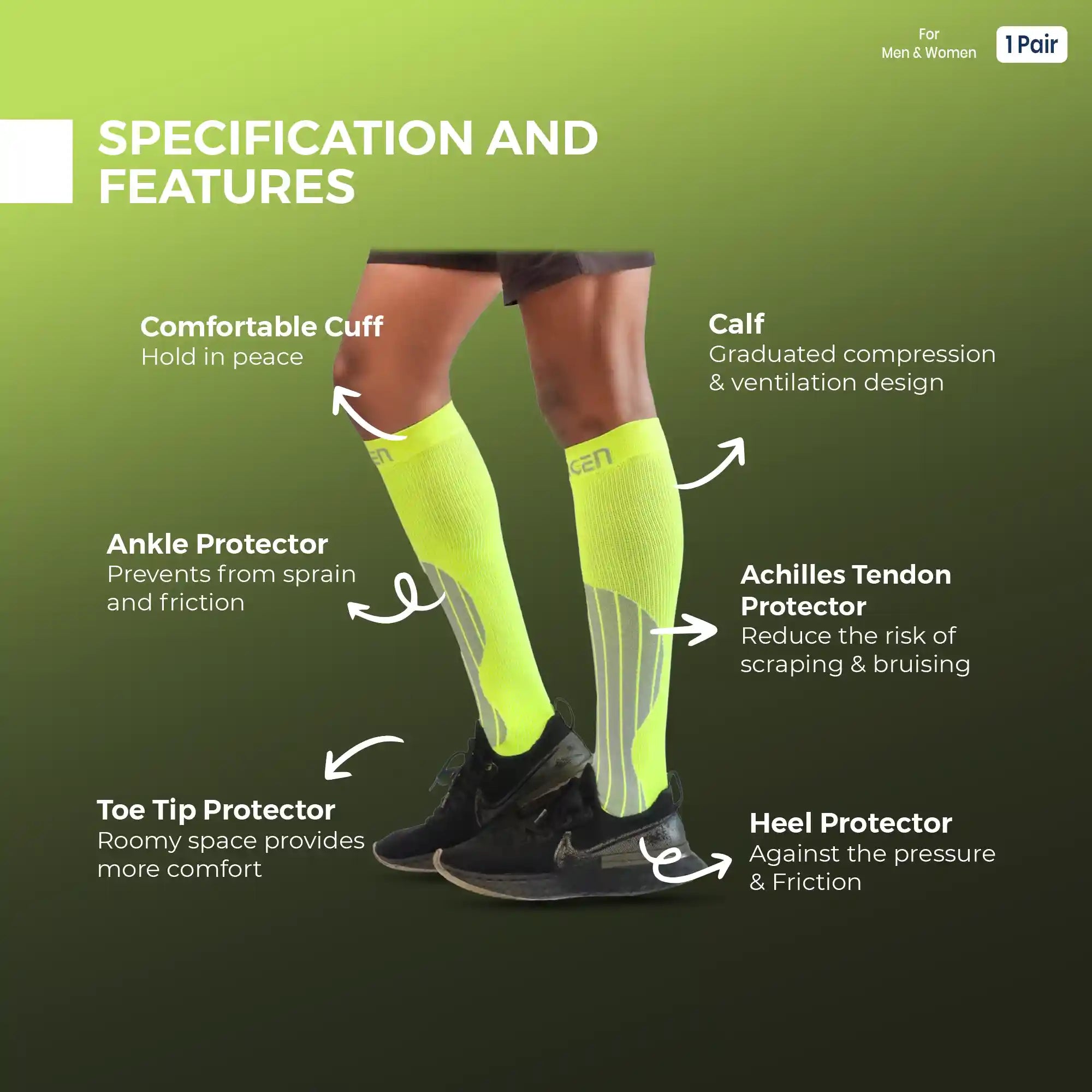 PC Racer Mid-Calf Compression Socks - Neon Green –
