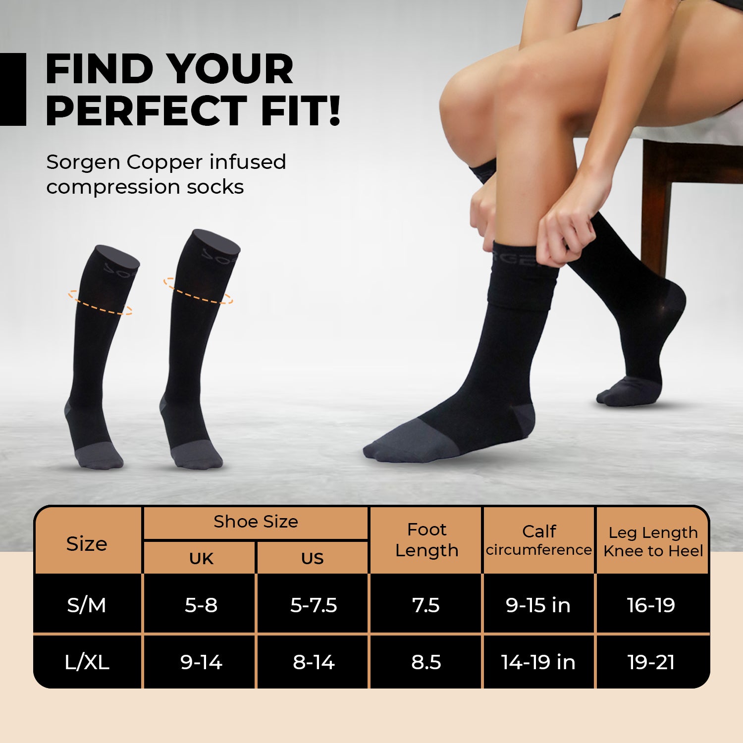 Sorgen® Copper Infused Compression Socks  | Travel | Maternity | For Everyday Wear Black