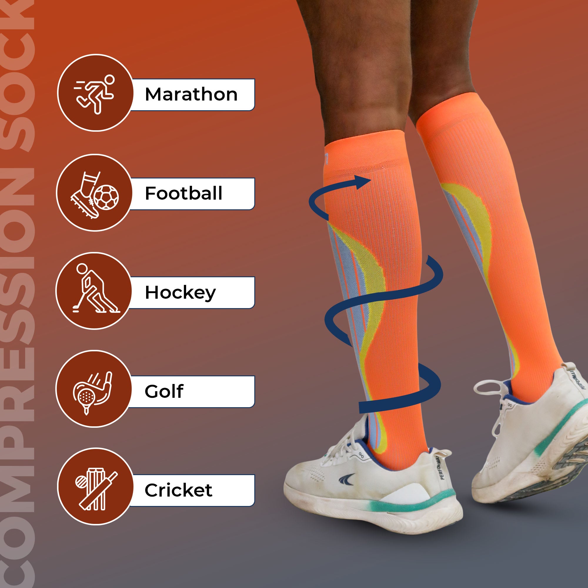 Sorgen® Compression Sports Socks Neon Orange1