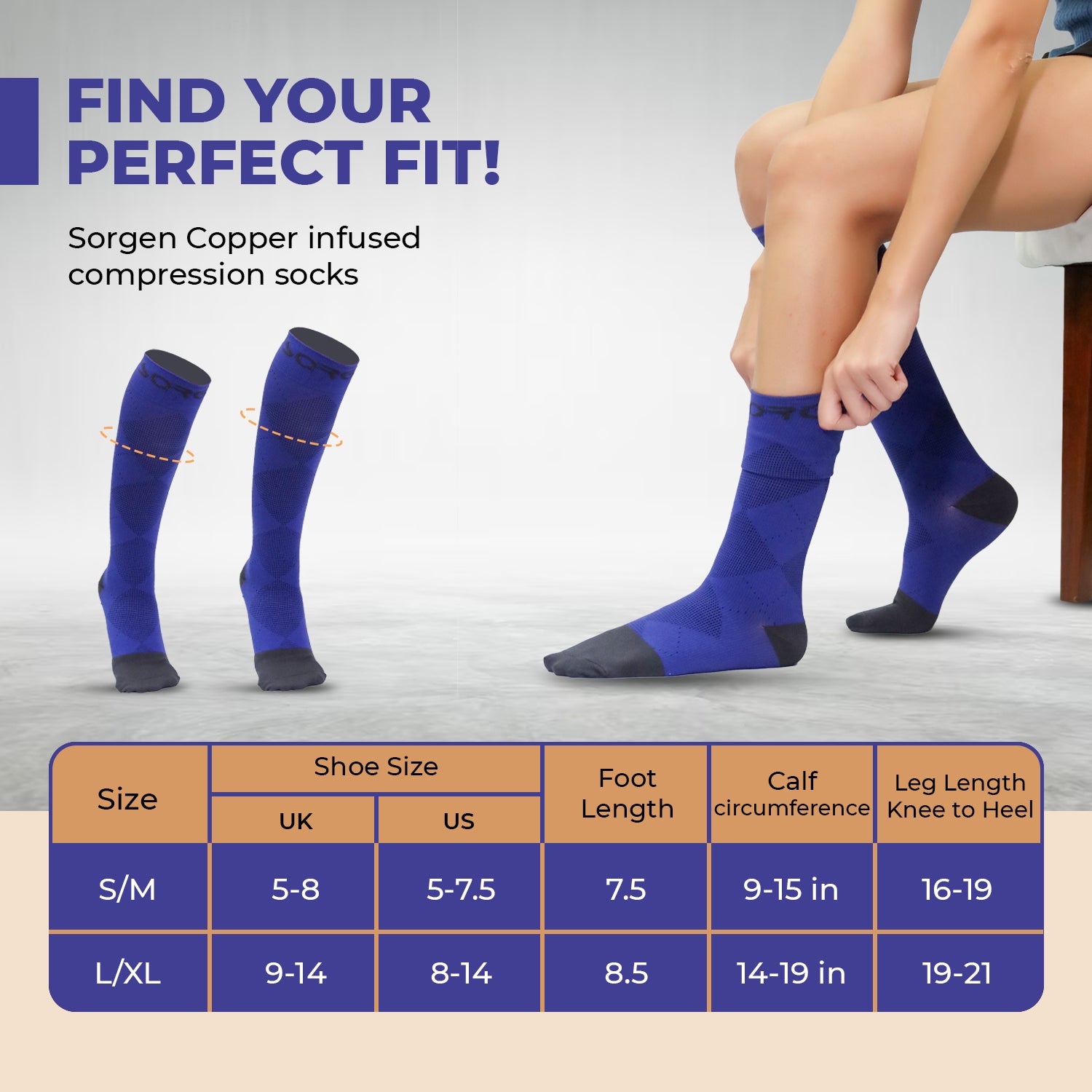 Sorgen® Copper Infused Compression Socks  | Travel | Maternity | For Everyday Wear Blue