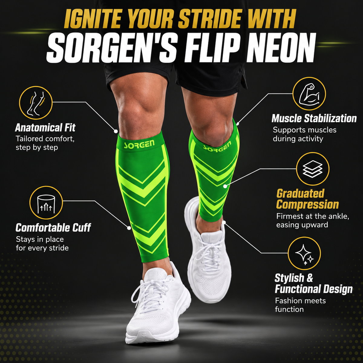 Sorgen® Performance Calf Sleeves Flip Neon Green