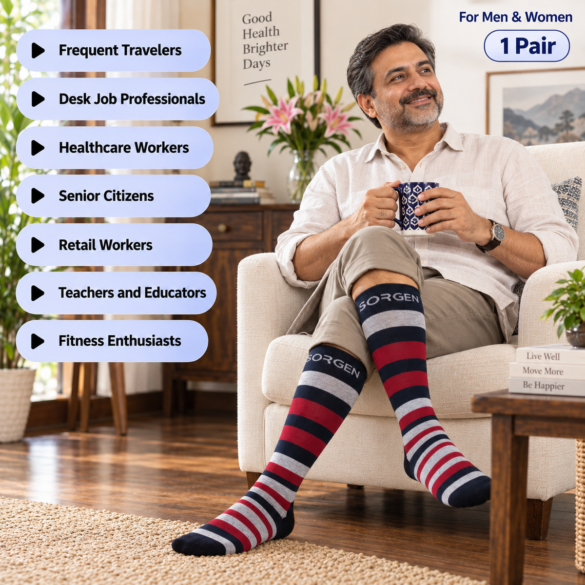 Sorgen® Copper Infused Crimson Stripes Compression Socks  | Travel | Maternity | For Everyday Wear