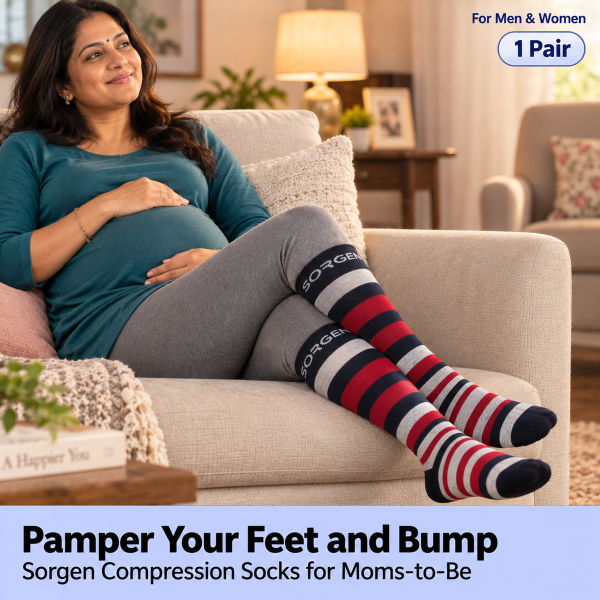 Sorgen® Copper Infused Crimson Stripes Compression Socks  | Travel | Maternity | For Everyday Wear