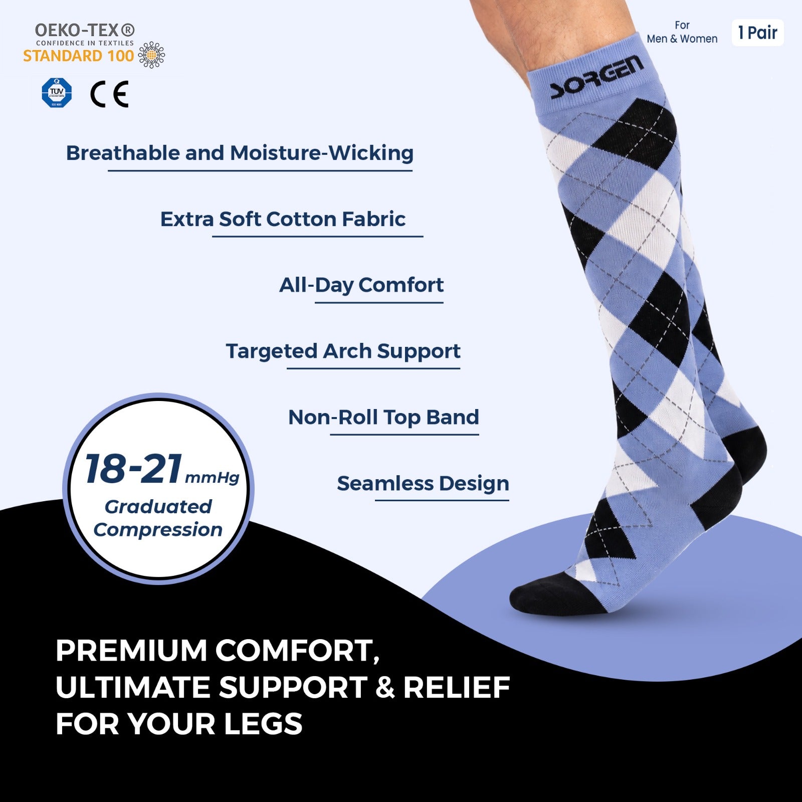 Sorgen® Copper Infused Breezy Blue Compression Socks  | Travel | Maternity | For Everyday Wear