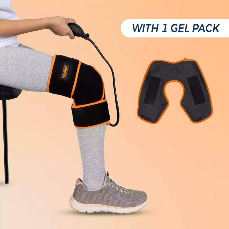 Sorgen Knee Wrap close-up showing gel pack and pump mechanism